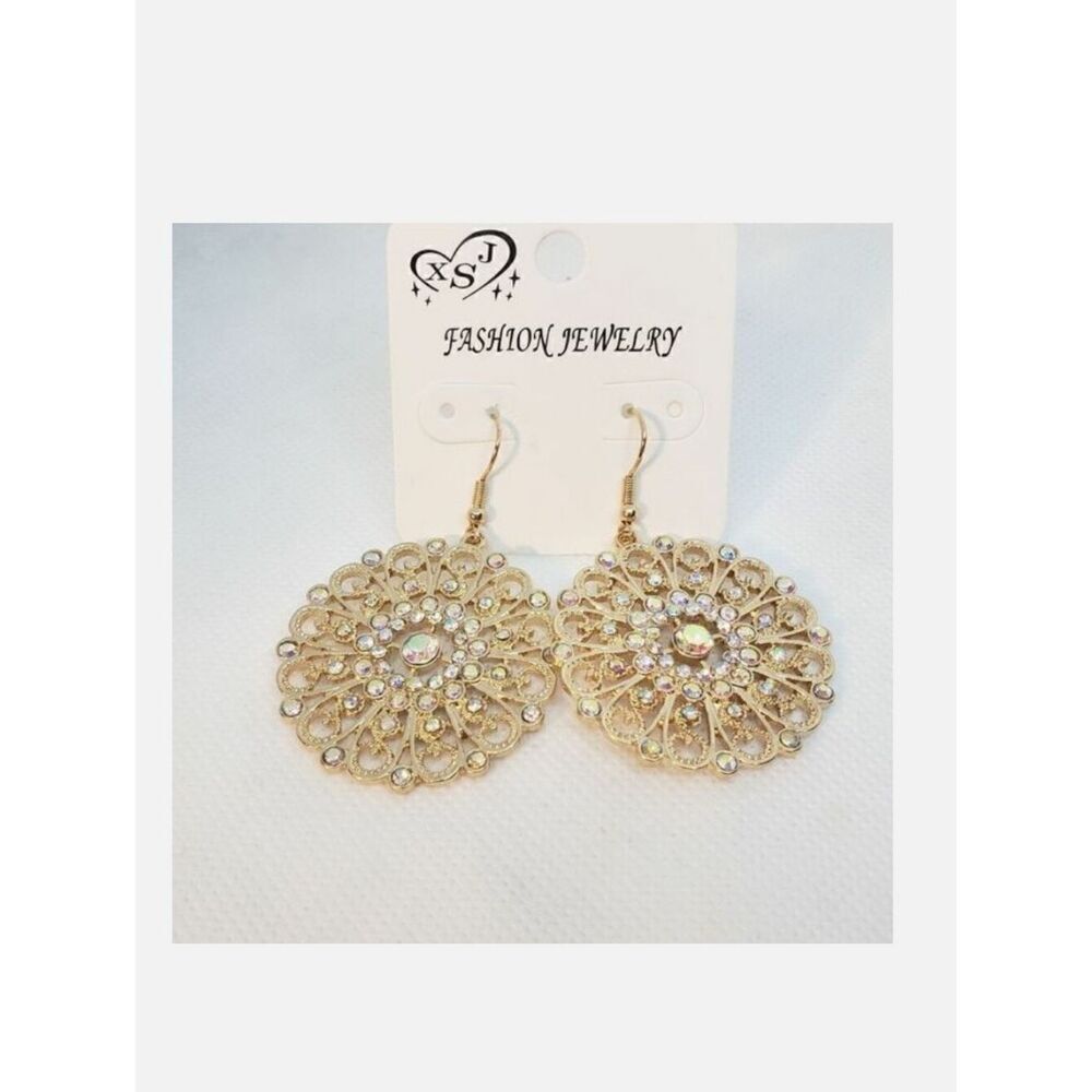 GOLDEN SWIRL Iridescent Aurora Borealis Sparkling  Rhinestones Earrings